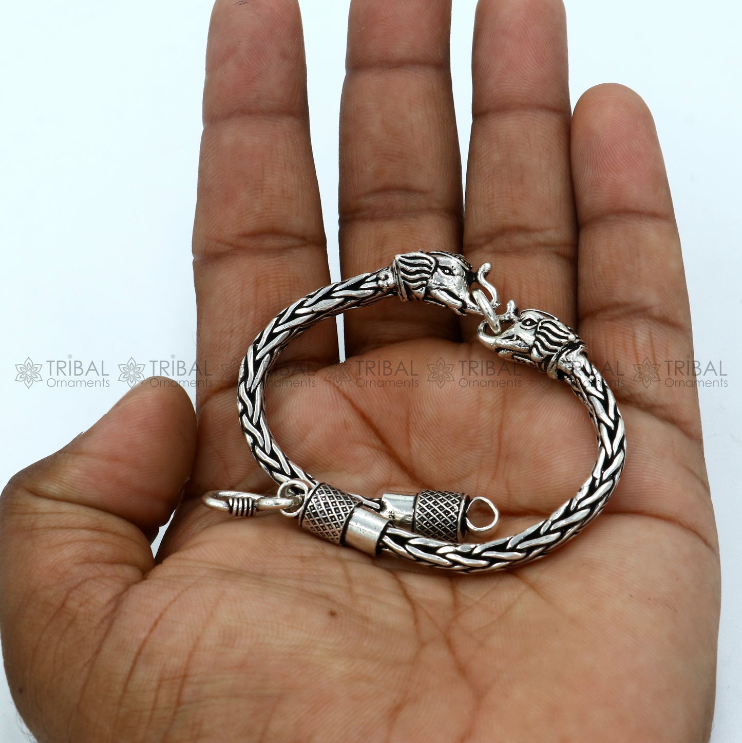 925 Sterling silver handmade solid elephant face design twist chain bracelet flexible bracelet unisex jewelry from india  sbr763