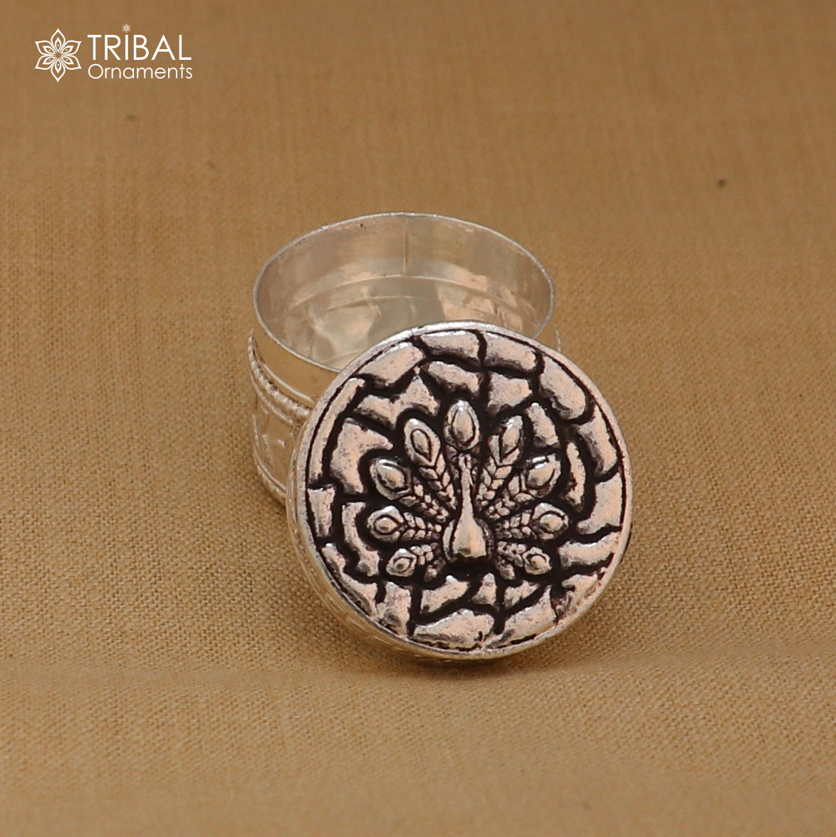 925 sterling silver peacock design trinket, casket, Sindoor box brides jewelry stb888