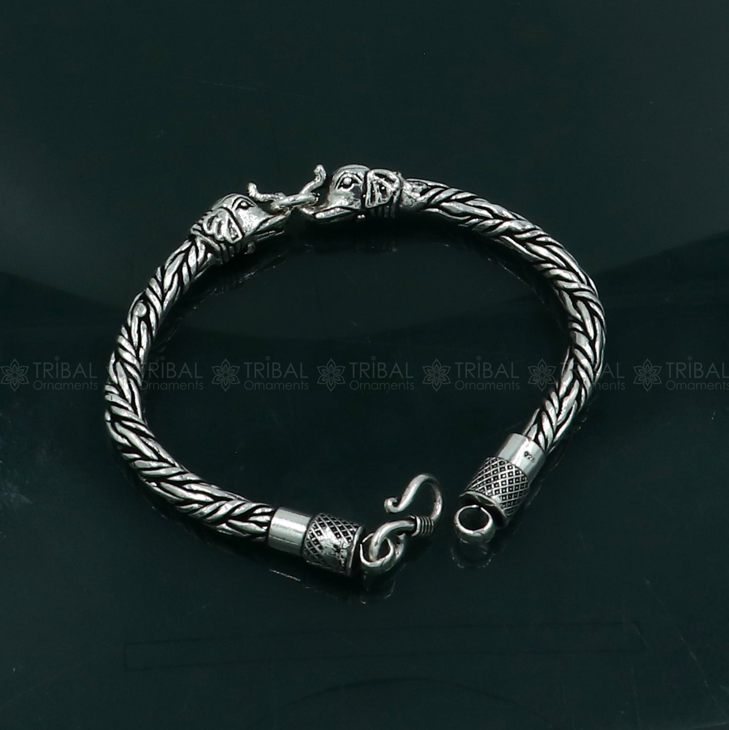 925 Sterling silver handmade solid elephant face design chain bracelet flexible bracelet unisex jewelry from india  sbr766