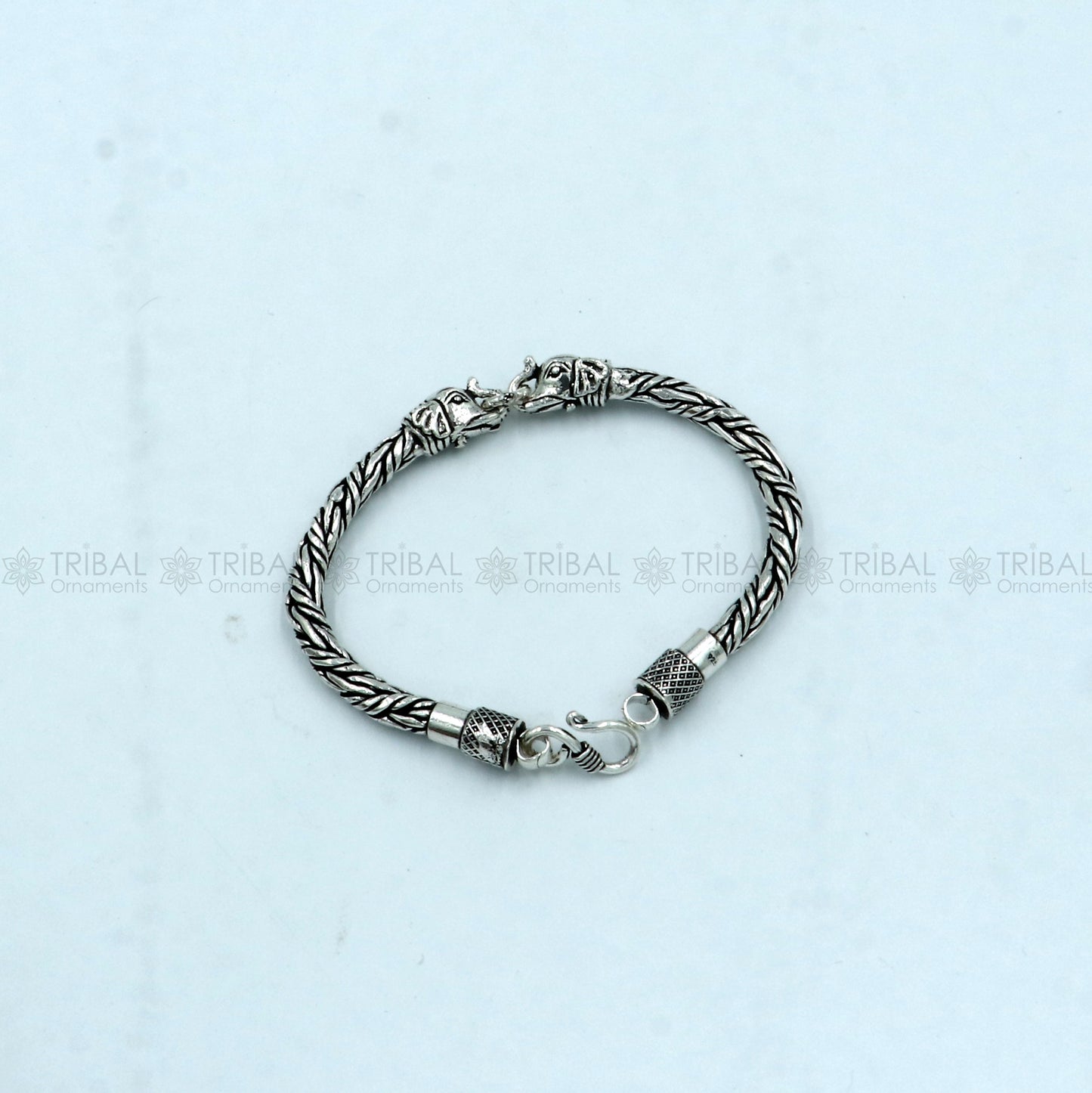 925 Sterling silver handmade solid elephant face design chain bracelet flexible bracelet unisex jewelry from india  sbr766