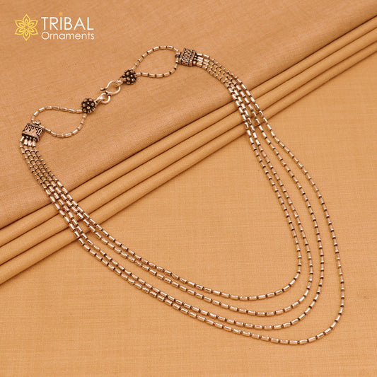 925 sterling silver 4 line beaded chain necklace set, tribal jewelry set731