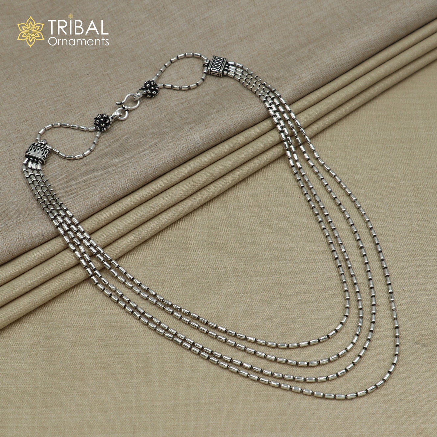 925 sterling silver 4 line beaded chain necklace set, tribal jewelry set731