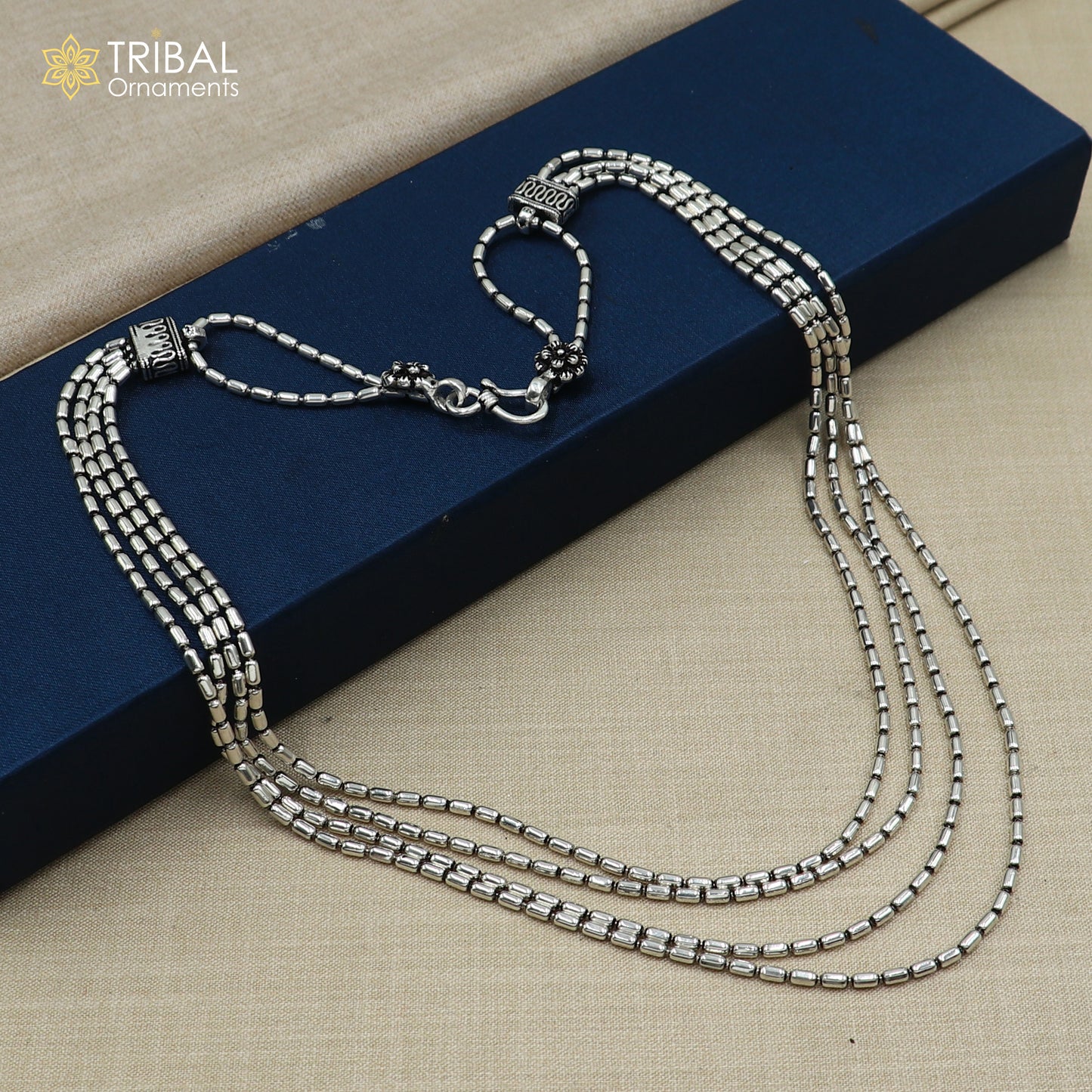 925 sterling silver 4 line beaded chain necklace set, tribal jewelry set731