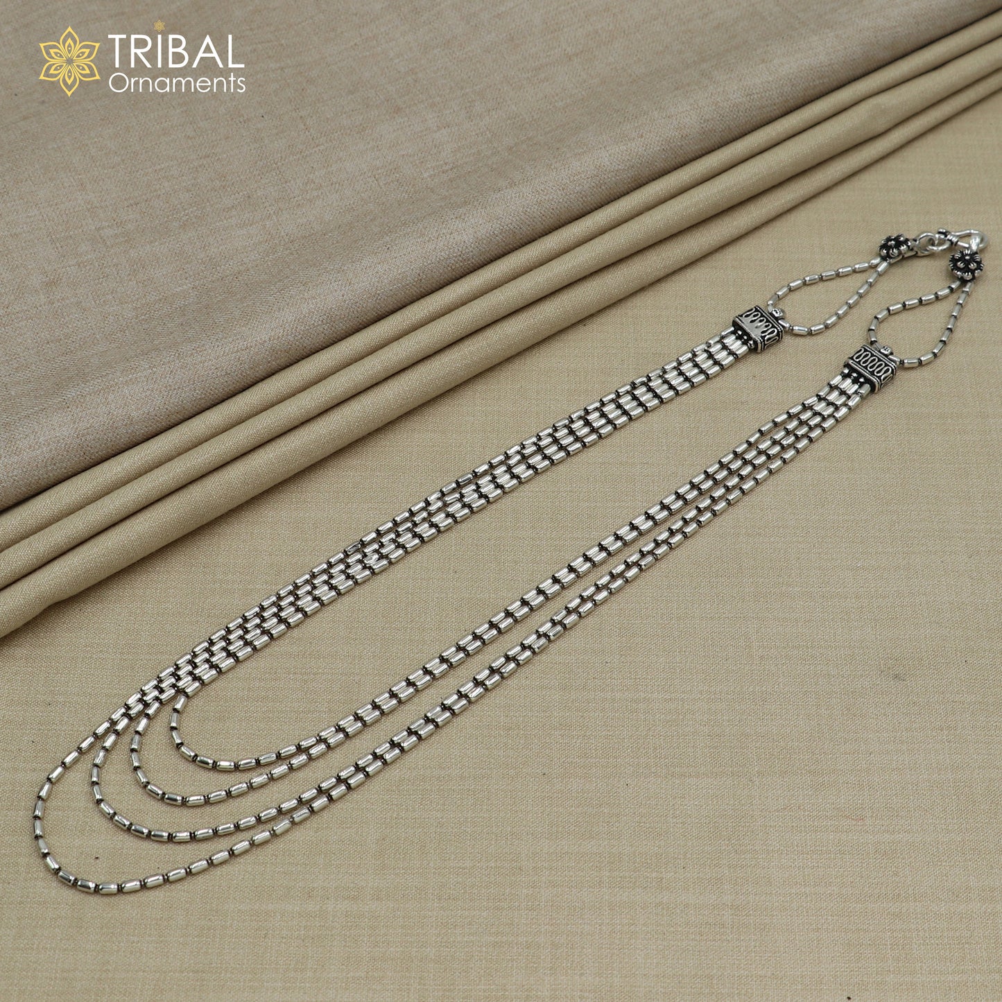 925 sterling silver 4 line beaded chain necklace set, tribal jewelry set731