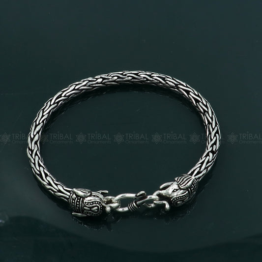 925 Sterling silver handmade solid elephant face design chain bracelet flexible bracelet unisex jewelry from india  sbr764