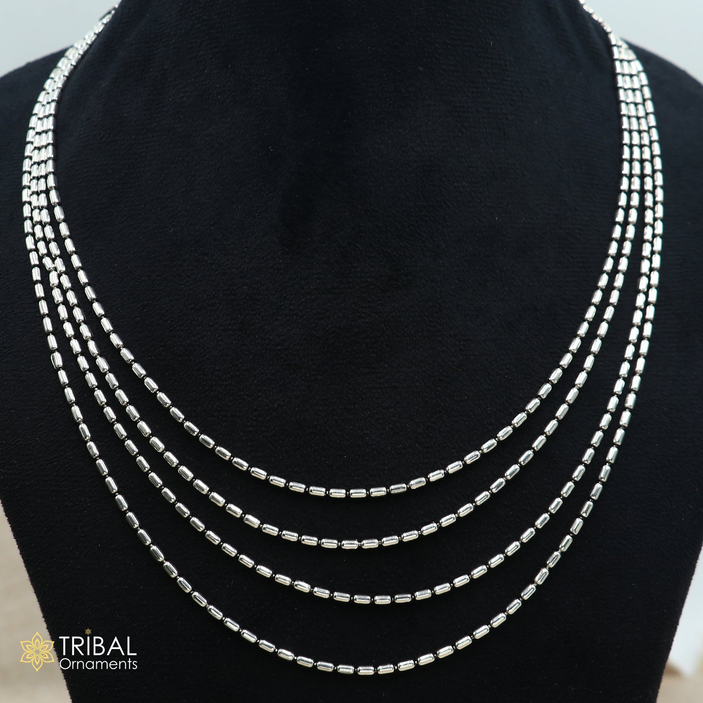 925 sterling silver 4 line beaded chain necklace set, tribal jewelry set731