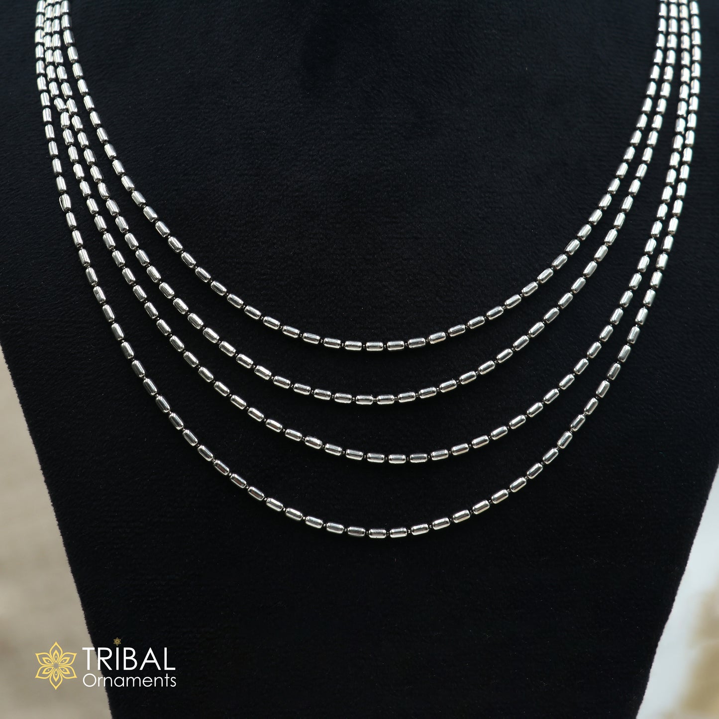 925 sterling silver 4 line beaded chain necklace set, tribal jewelry set731