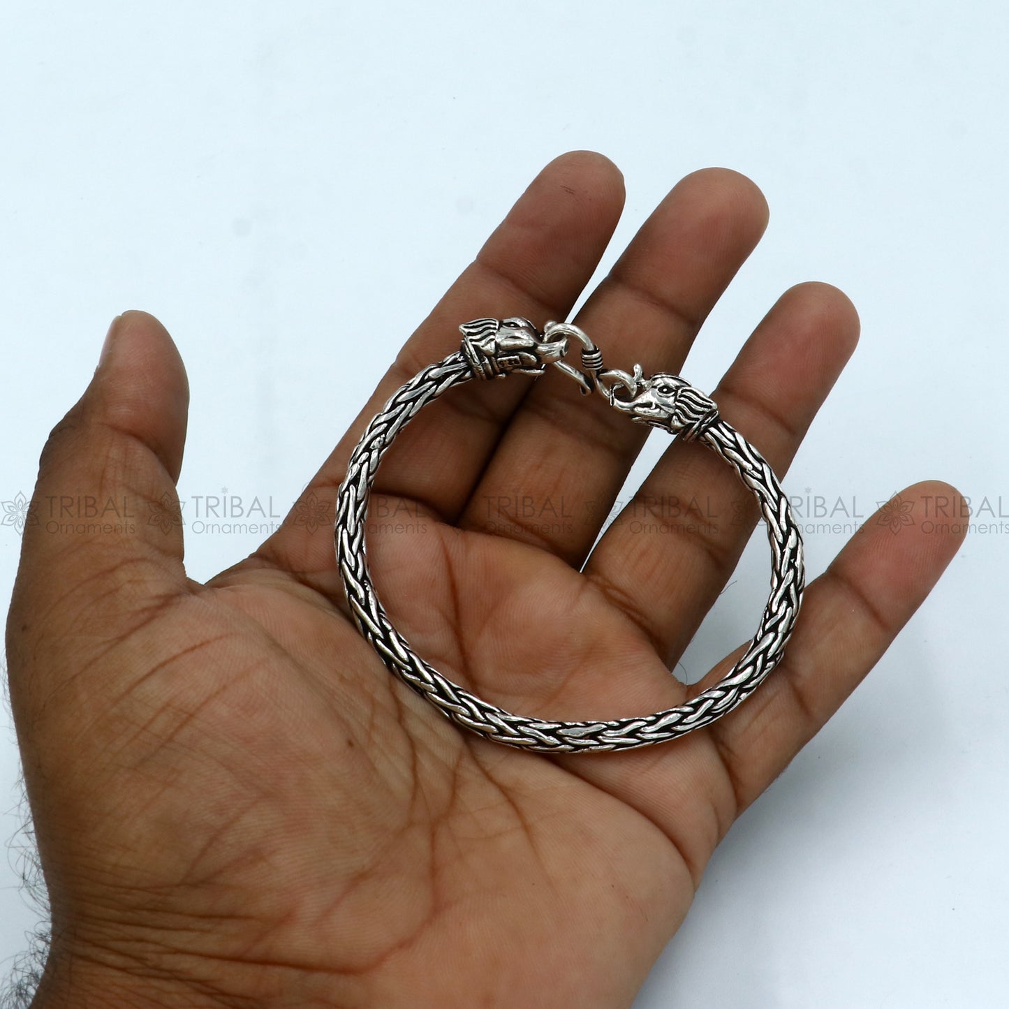 925 Sterling silver handmade solid elephant face design chain bracelet flexible bracelet unisex jewelry from india  sbr764