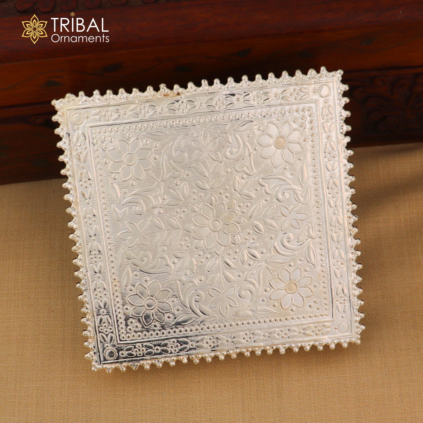 925 Sterling silver square shape bazot / chouki pooja utensils su1379