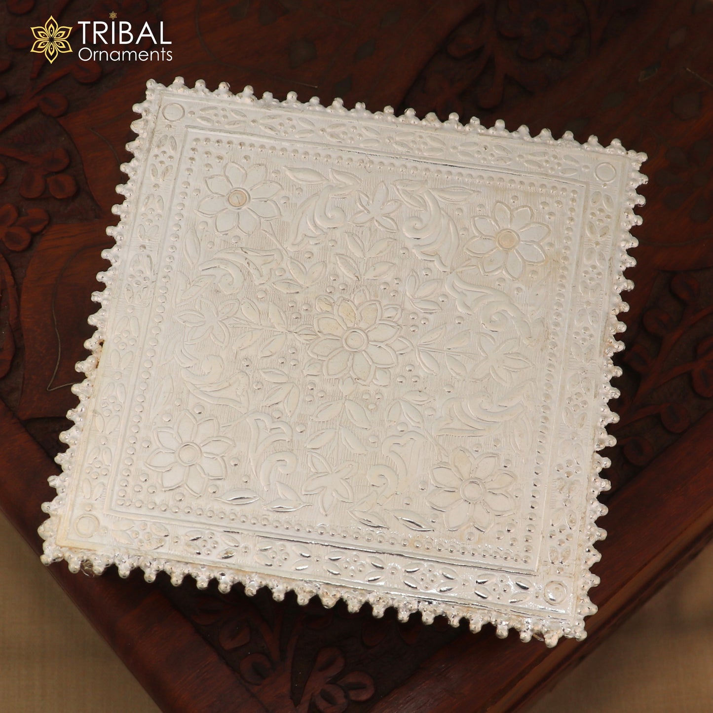 925 Sterling silver square shape bazot / chouki pooja utensils su1379