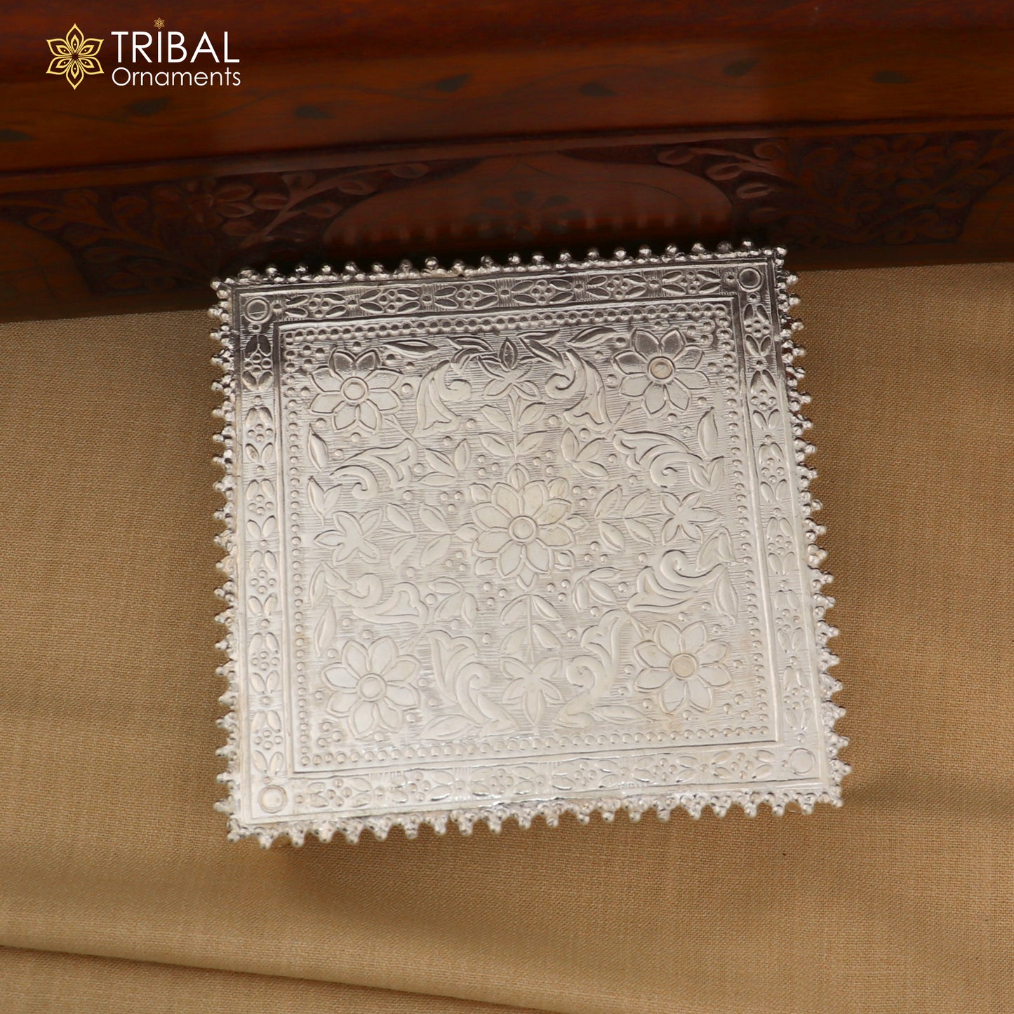 925 Sterling silver square shape bazot / chouki pooja utensils su1379