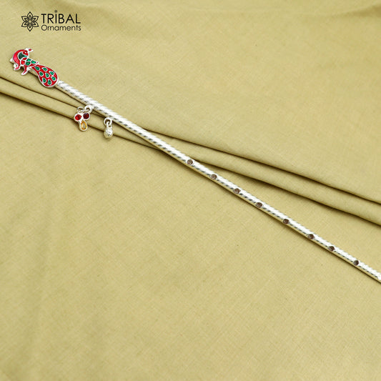 10.6"  925 sterling silver peacock design bansuri laddu Gopala flute, Krishna flute su1370