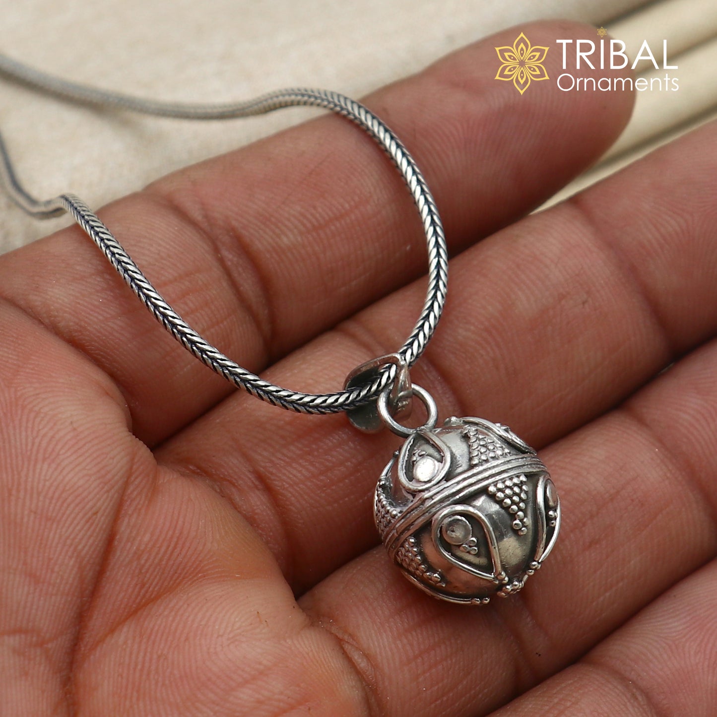 925 sterling silver ball design pet cat/dog jingling Pendant tribal jewellery nsp1063