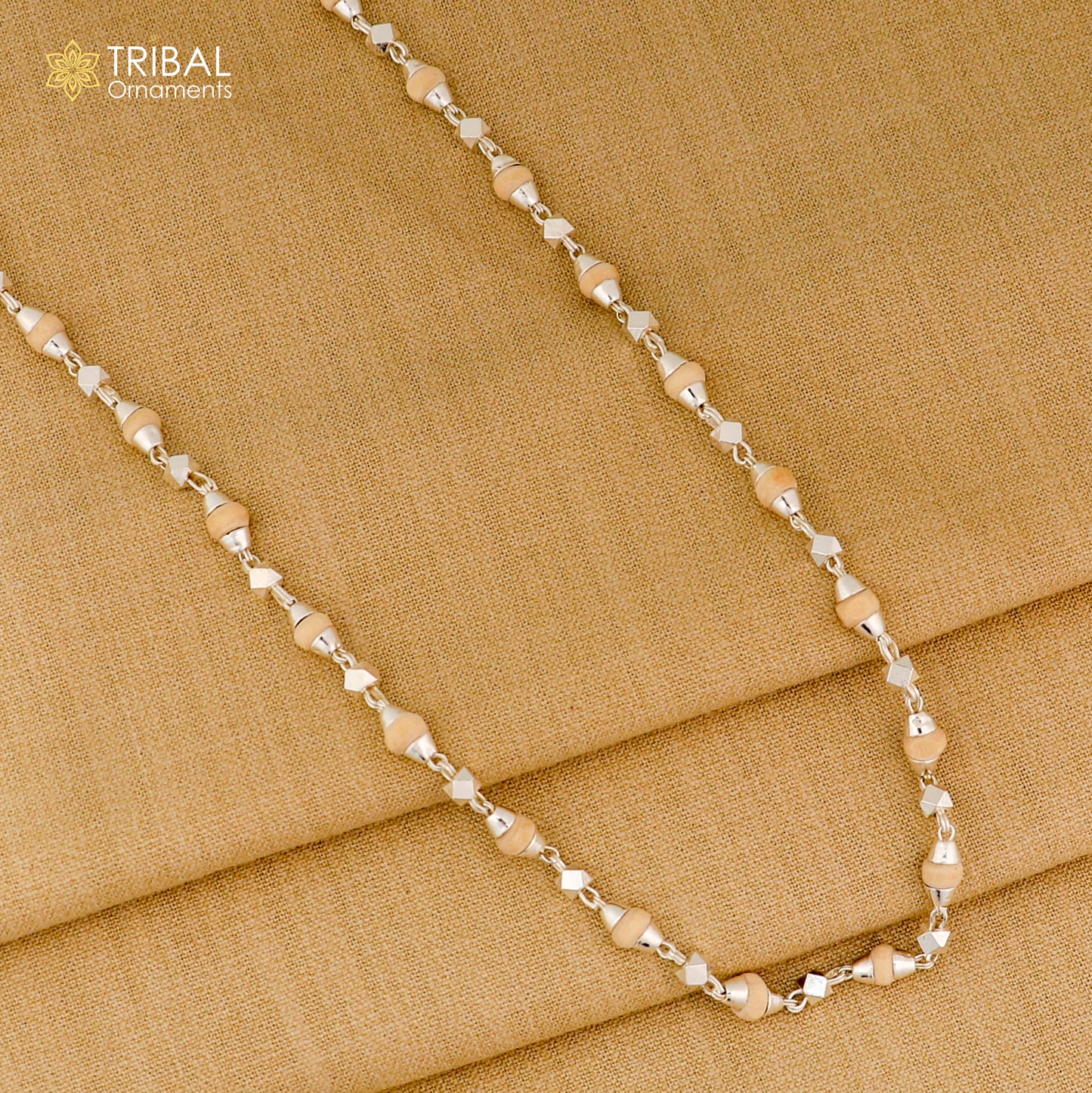 925Sterling silver handmade holy basil wooden beads silver chain necklace tulsi mala use in Ayurveda meditation ch618