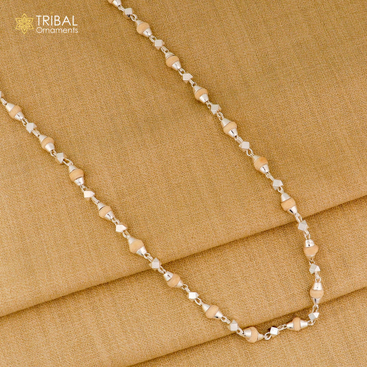 925Sterling silver handmade holy basil wooden beads silver chain necklace tulsi mala use in Ayurveda meditation ch618
