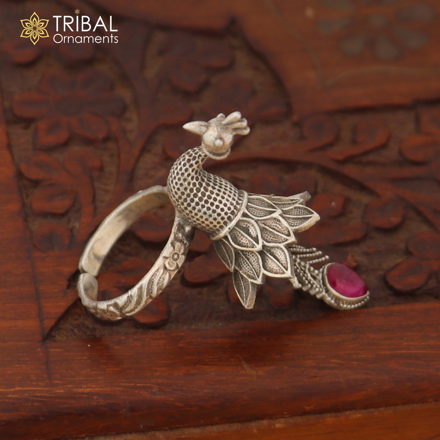 925 sterling silver peacock design ring with adjustable size traditional jewelry sr826