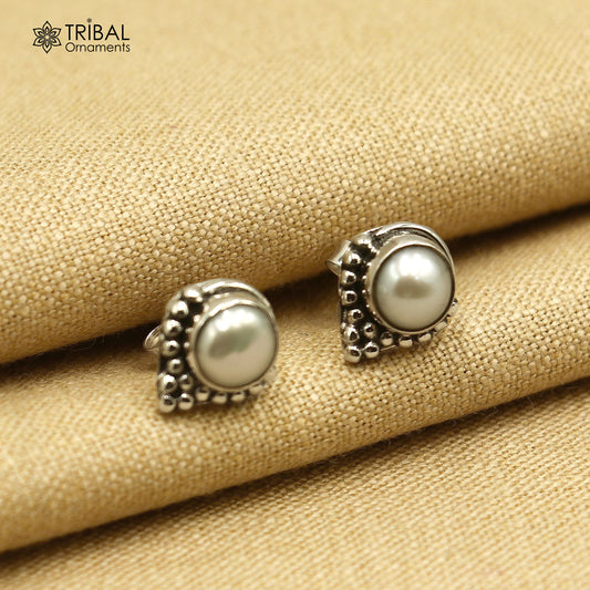 925 sterling silver gorgeous round shape pearl stone stud earring best unisex jewelry s1404
