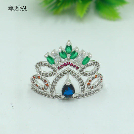 925 sterling silver antique stone design silver mukut (crown), amazing god crown temple god art sm49