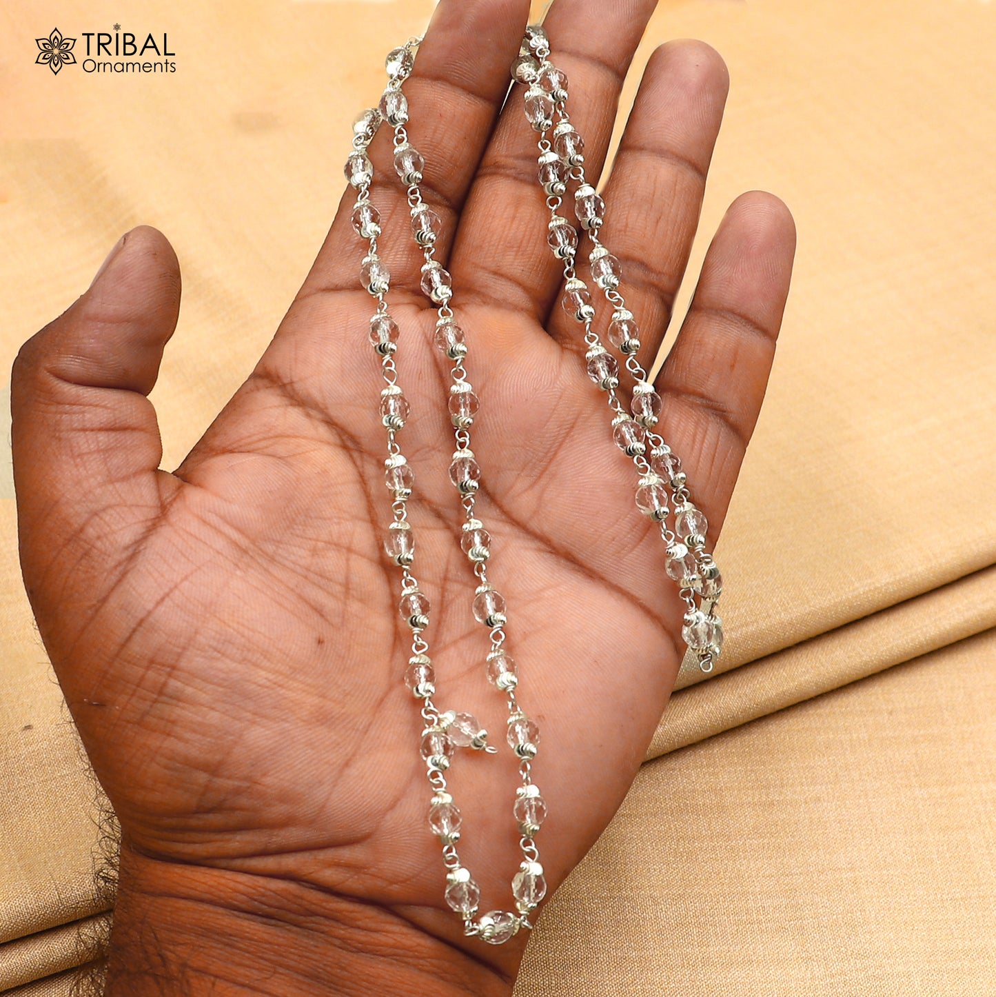 54 /108 beads Sphatik beads mala navkar jaap mala 925 solid silver chanting necklace ch622