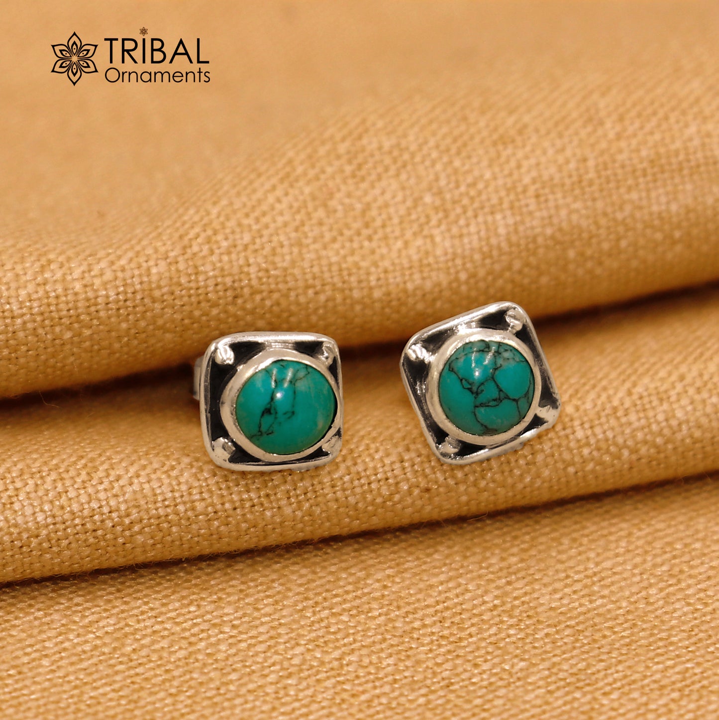 925 sterling silver gorgeous square shape turquoise stone stud earring best unisex jewelry s1407