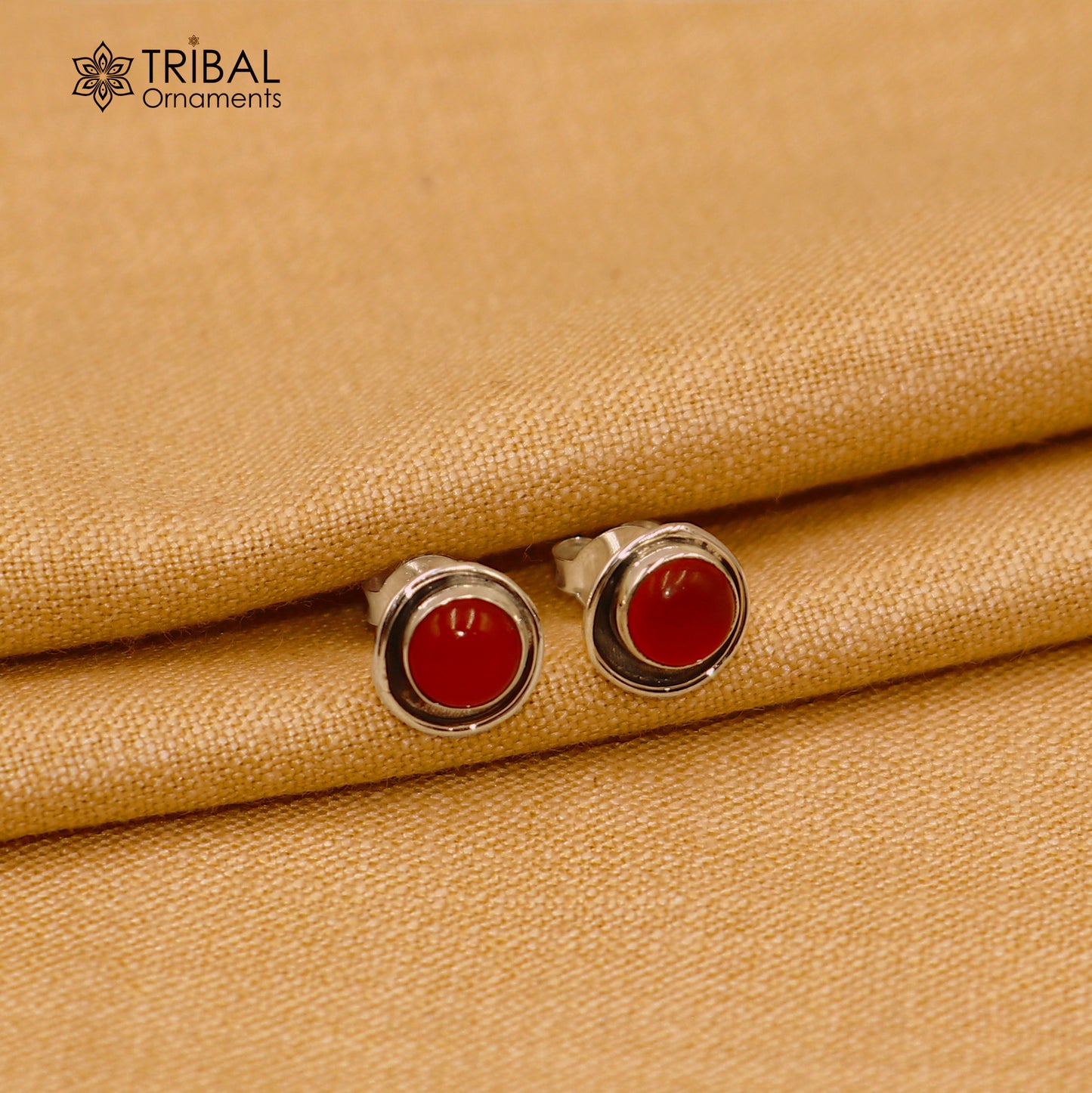 925 sterling silver gorgeous round shape gemstone coral  stud earring best unisex jewelry s1408