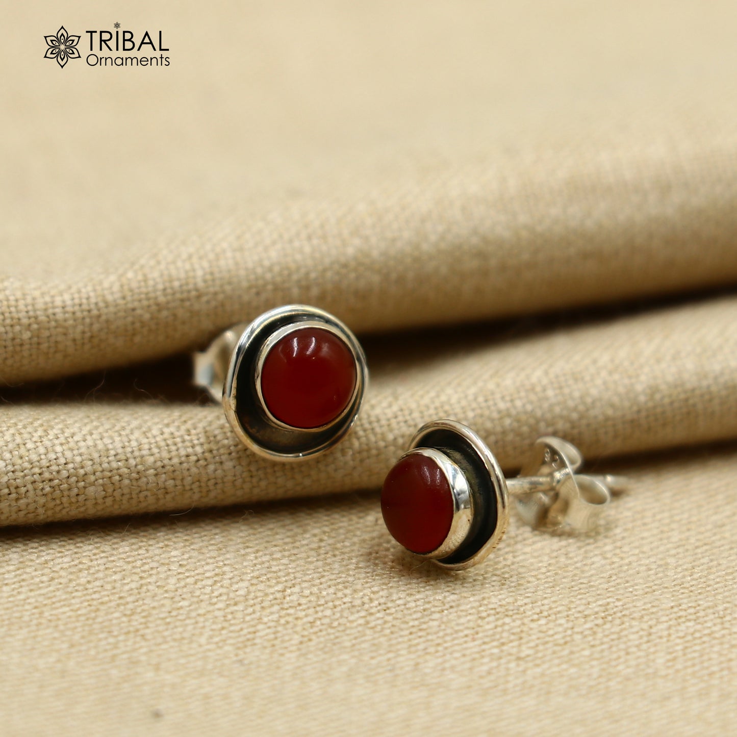 925 sterling silver gorgeous round shape gemstone coral  stud earring best unisex jewelry s1408