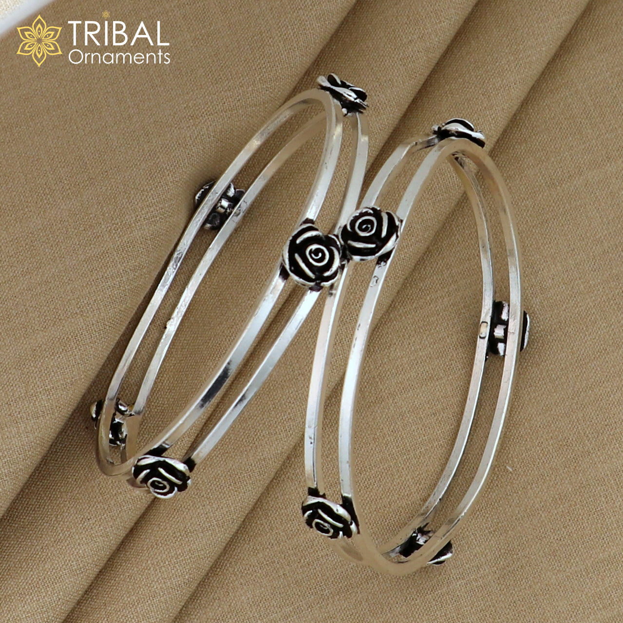 925 Sterling silver flower design bangle kada tribal jewelry nsk912