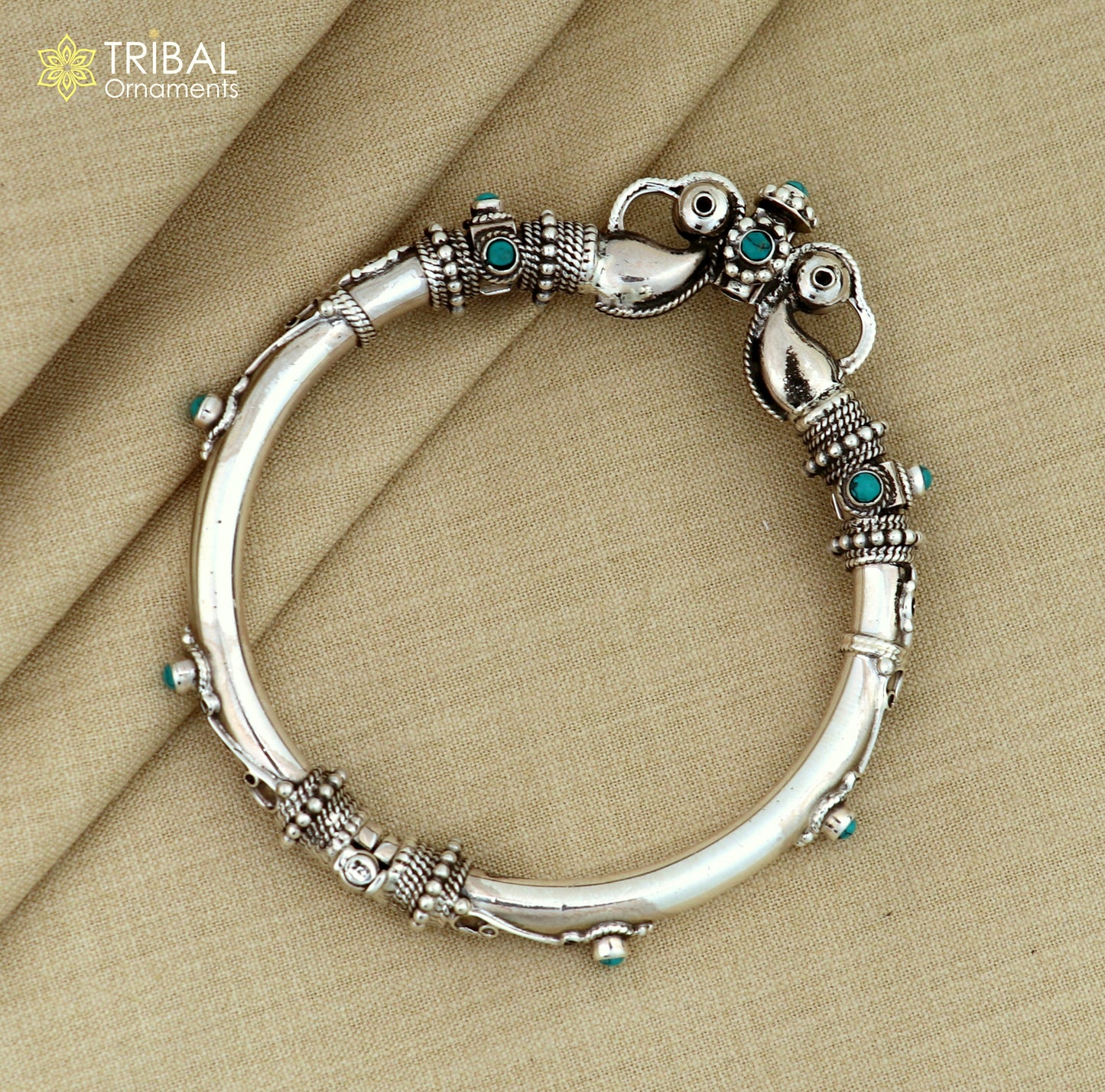 925 Sterling silver vintage peacock design turquoise stone bangle kada tribal ethnic jewelry nsk591