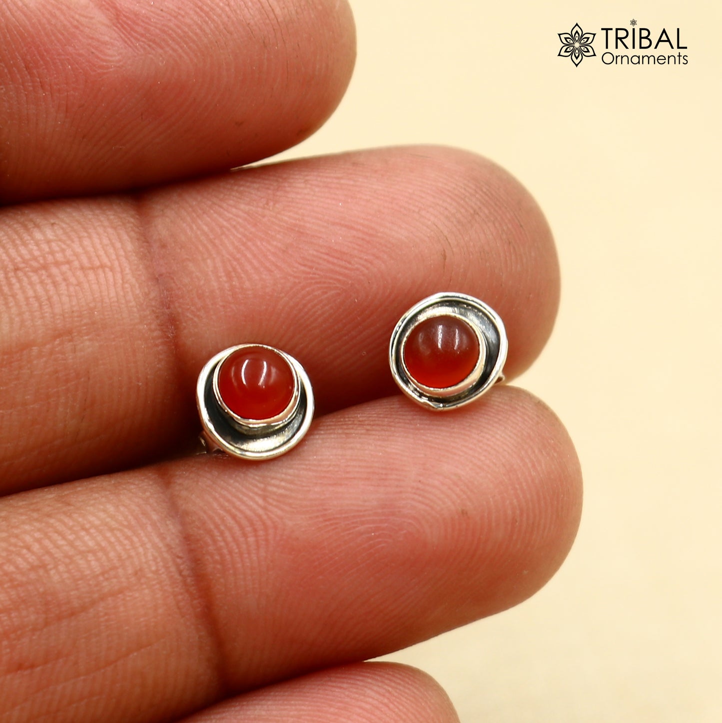 925 sterling silver gorgeous round shape gemstone coral  stud earring best unisex jewelry s1408