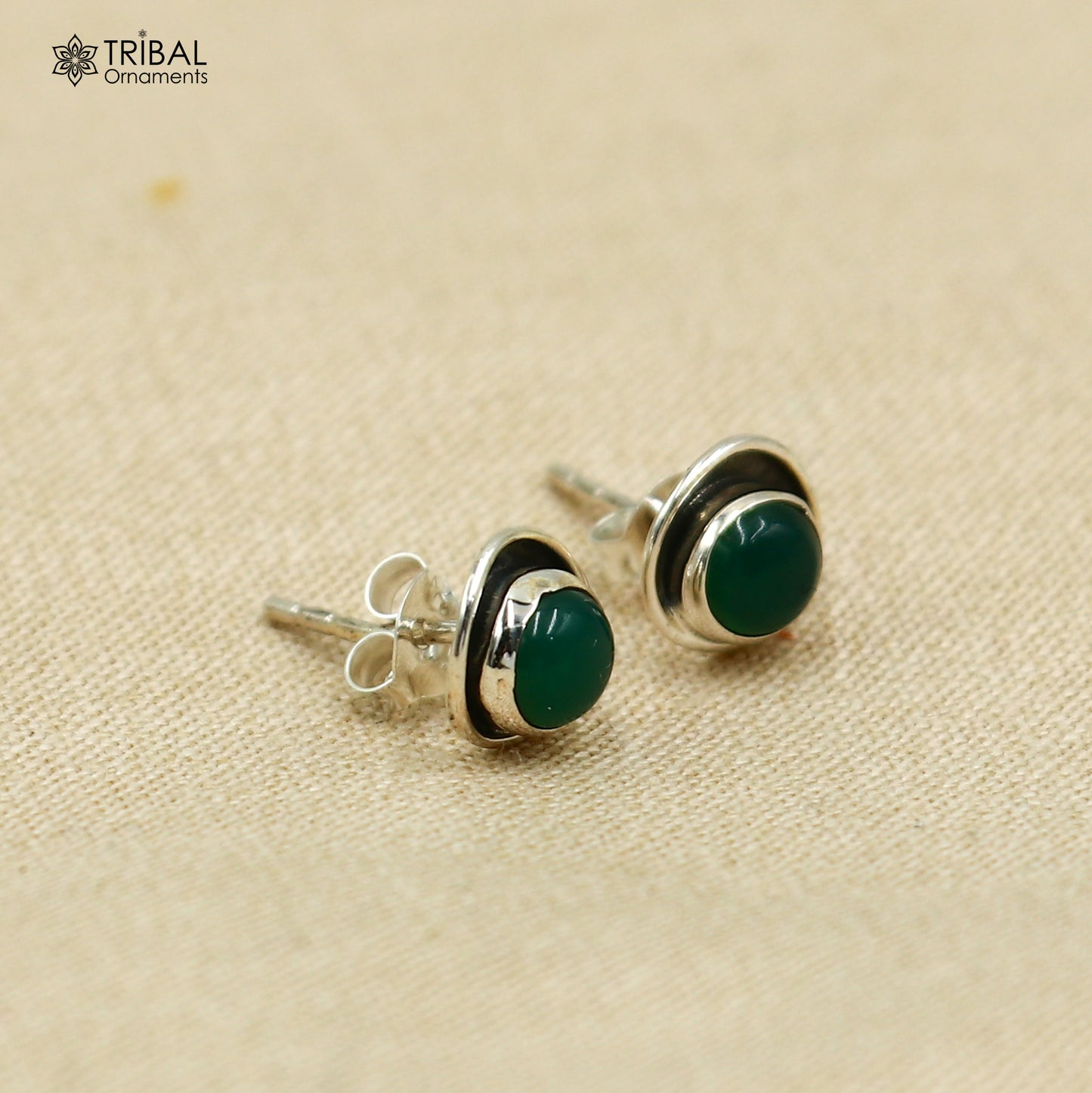 925 sterling silver gorgeous round shape green onyx stone stud earring best unisex jewelry s1409
