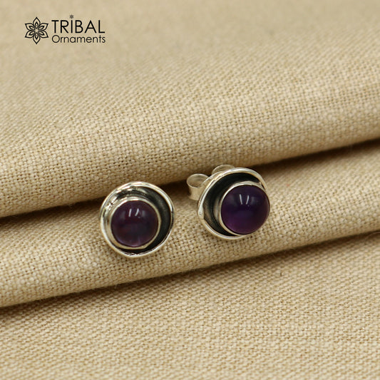 925 sterling silver gorgeous round shape amethyst stone stud earring best unisex jewelry s1410