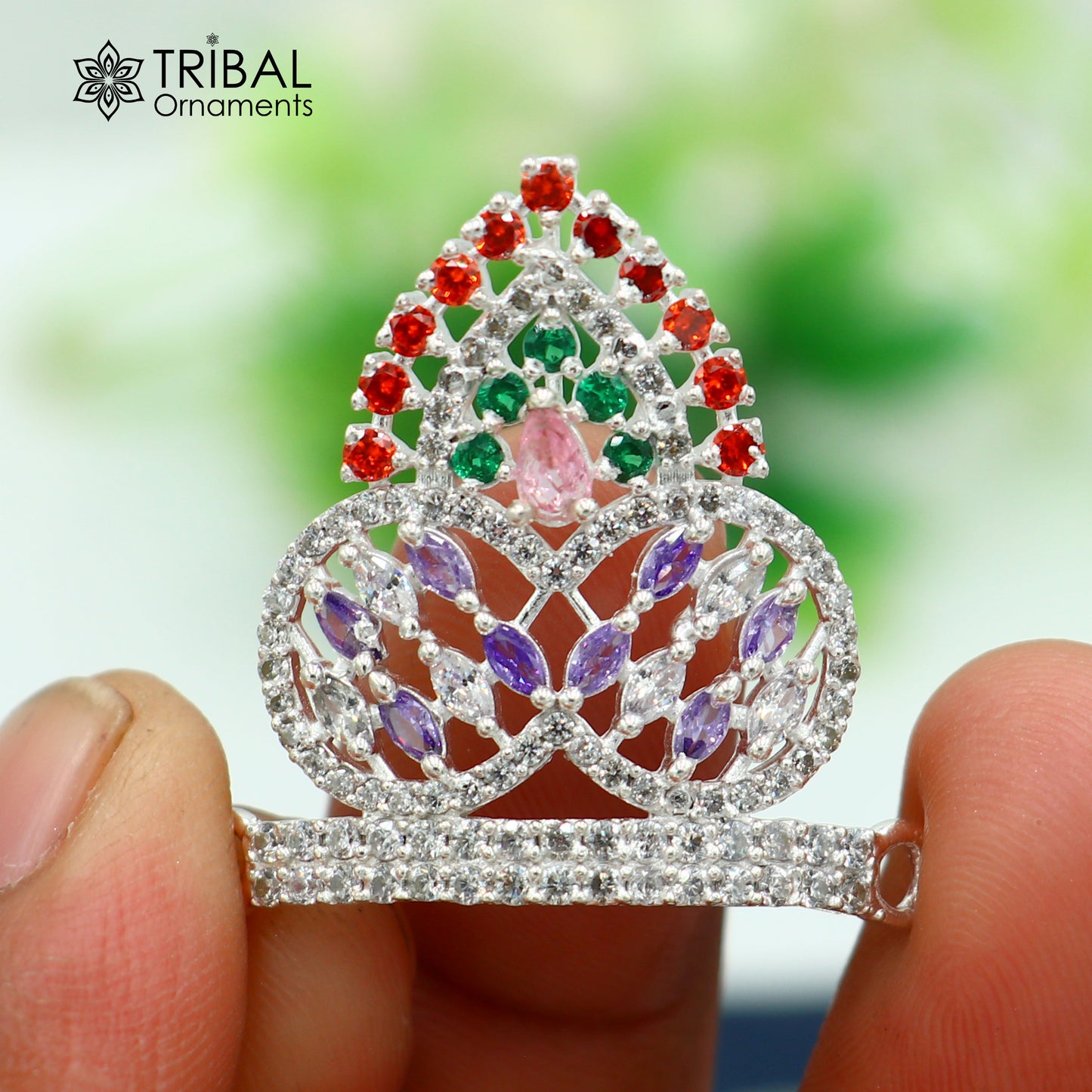 925 sterling silver antique stone design silver mukut (crown), amazing god crown temple god art sm57