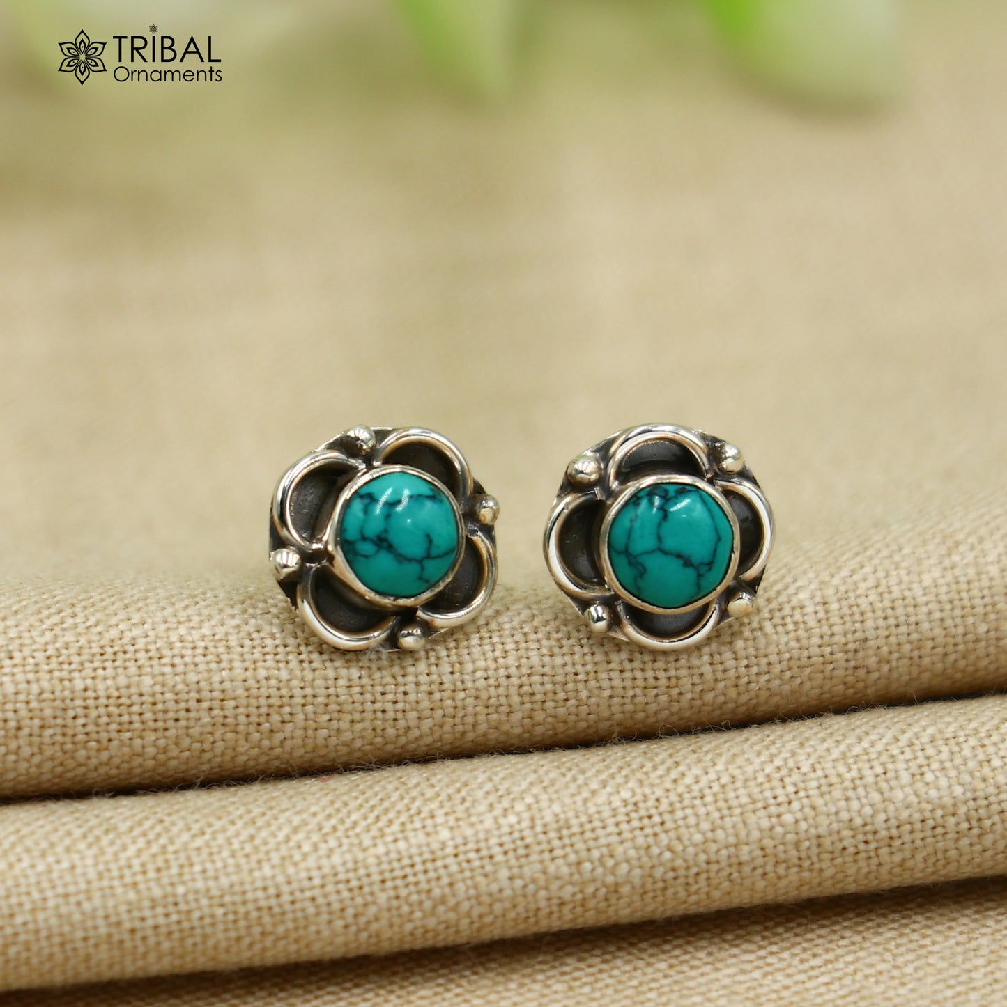 925 sterling silver gorgeous round shape turquoise stone stud earring best unisex jewelry s1412