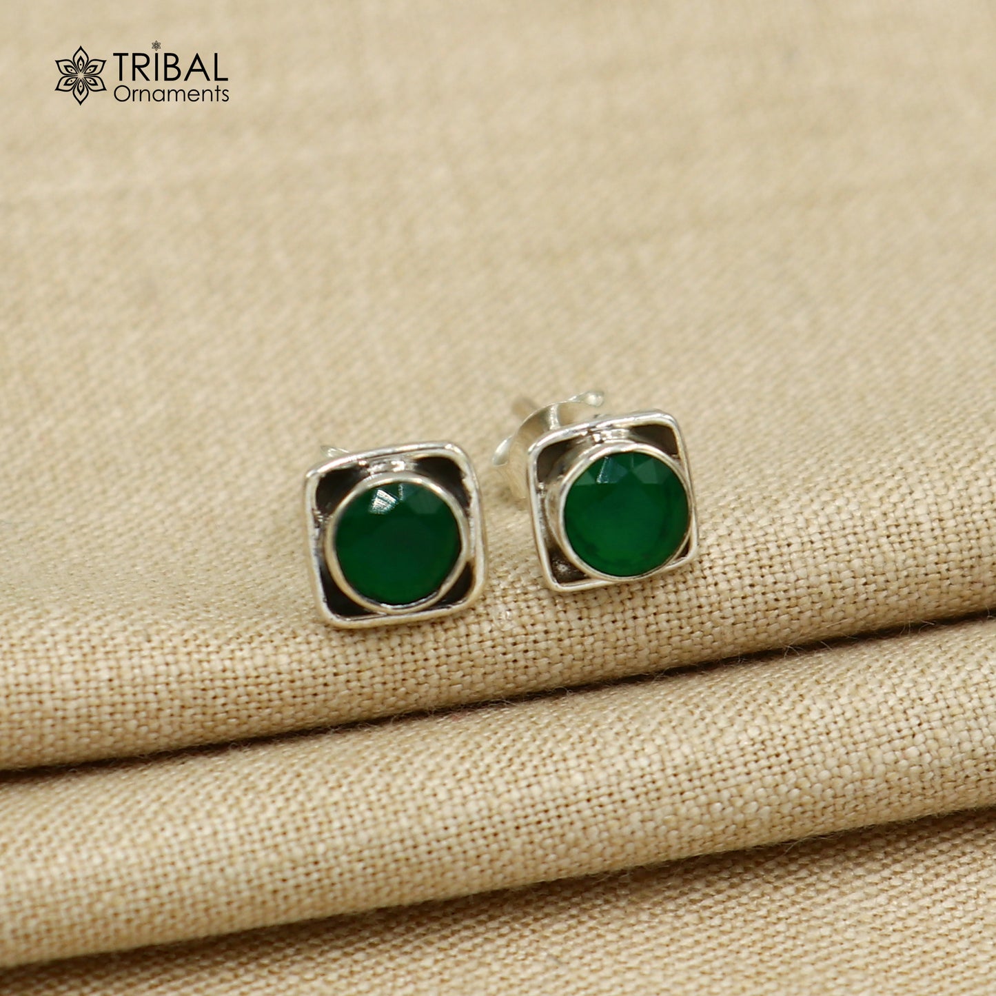 925 sterling silver gorgeous square shape green onyx stone stud earring best unisex jewelry s1413