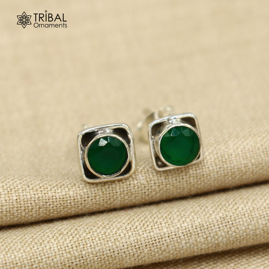 925 sterling silver gorgeous square shape green onyx stone stud earring best unisex jewelry s1413