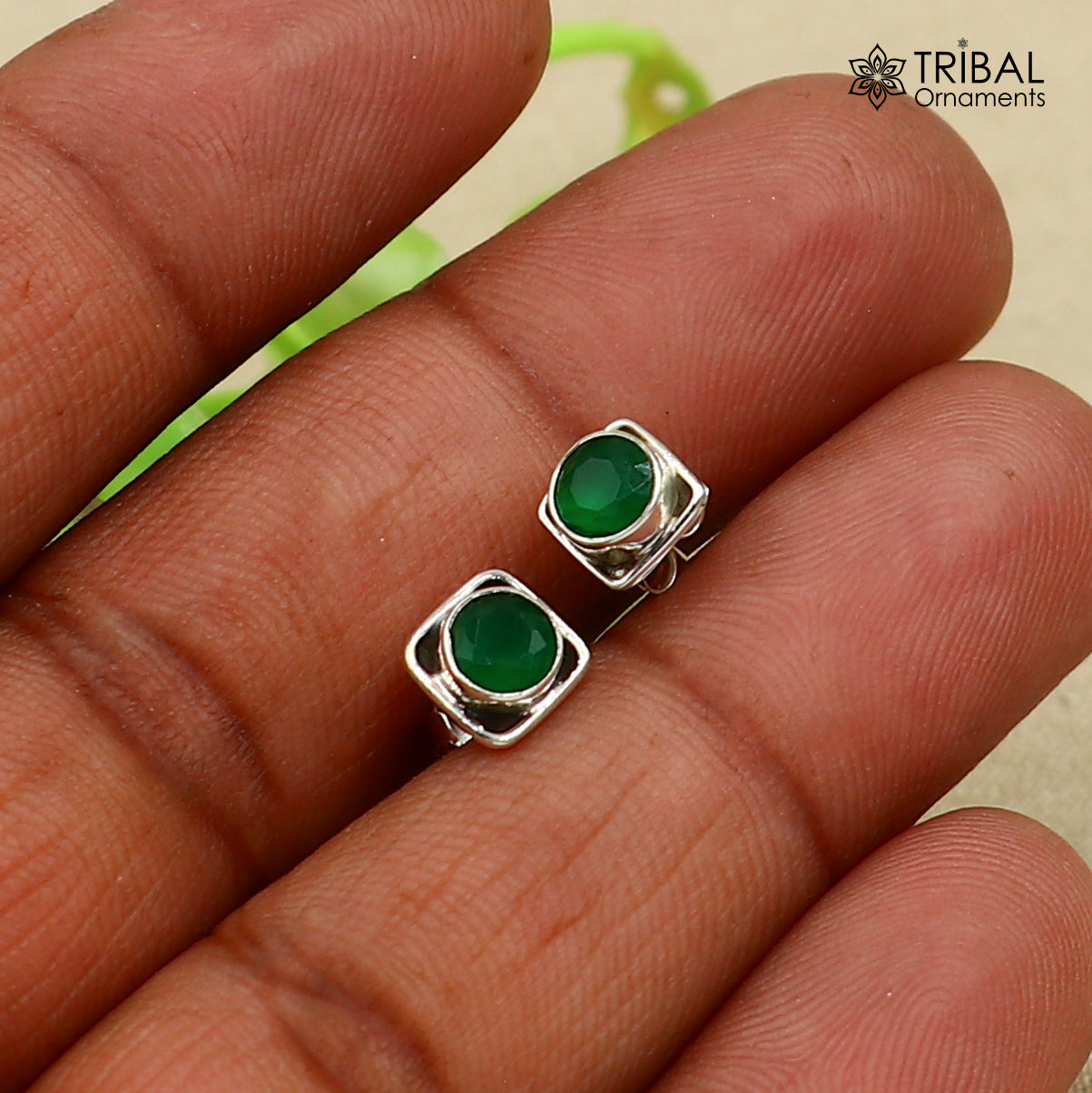 925 sterling silver gorgeous square shape green onyx stone stud earring best unisex jewelry s1413