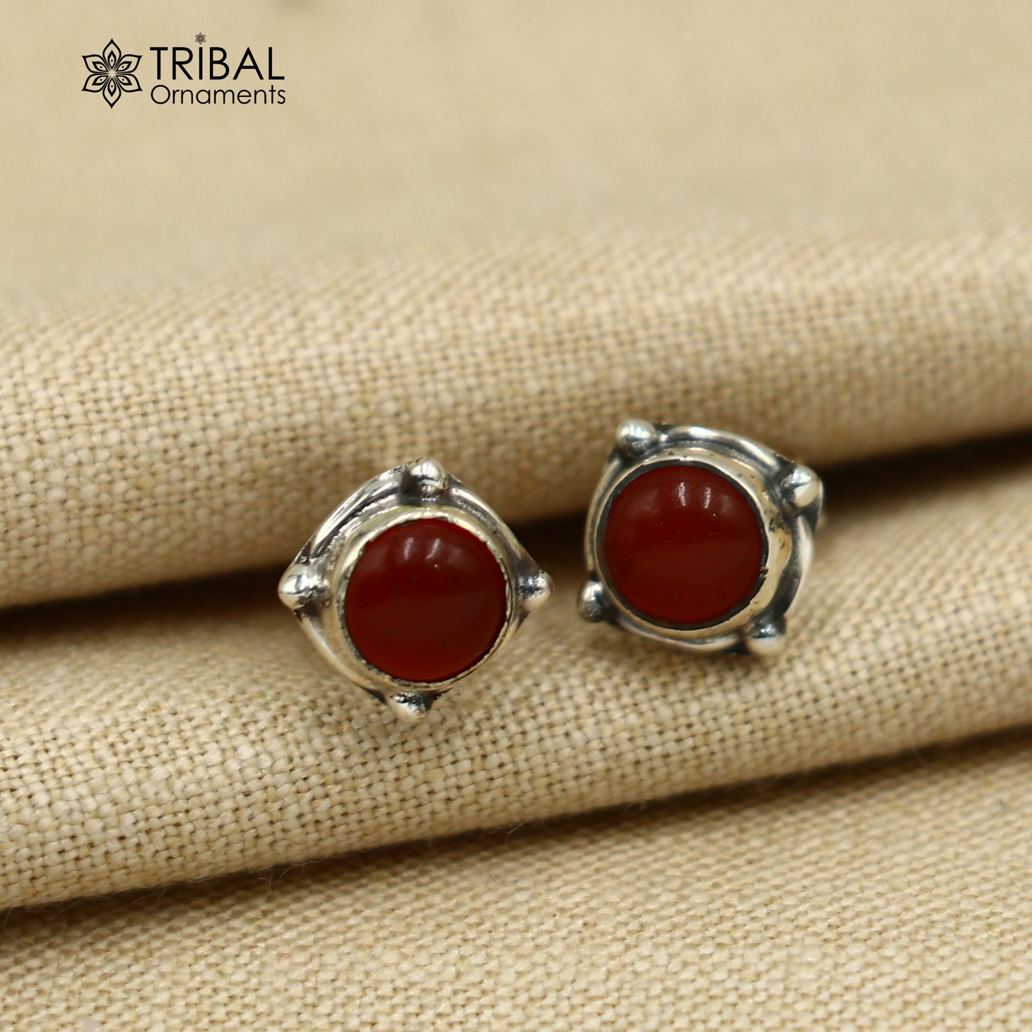 925 sterling silver gorgeous round shape red carnelian stone stud earring best unisex jewelry s1415