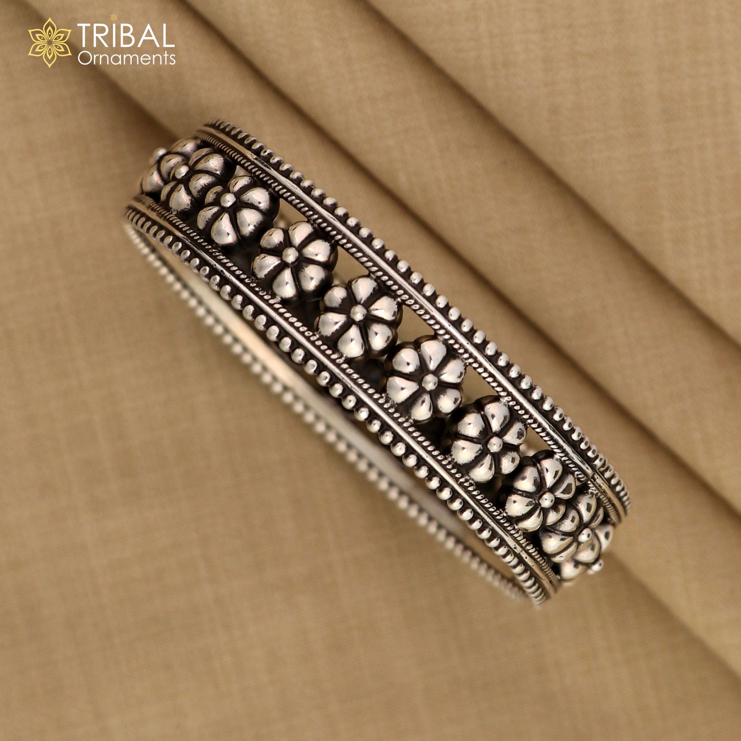 925 sterling silver Vintage floral design bangle bracelet tribal ethnic jewelry nba333