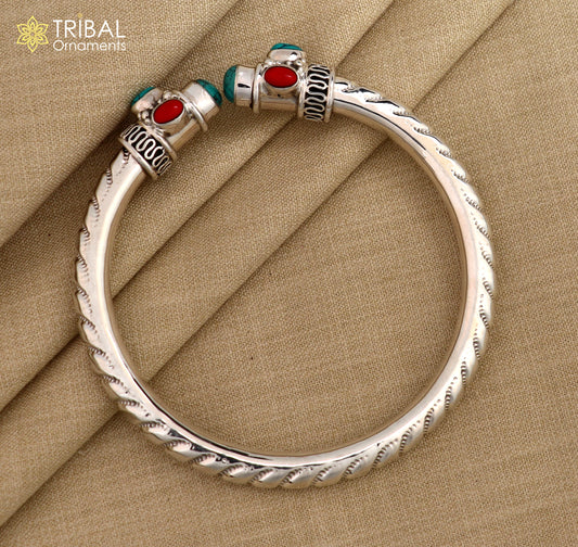 925 sterling silver turquoise and coral stone kada bracelet unisex kada nsk893