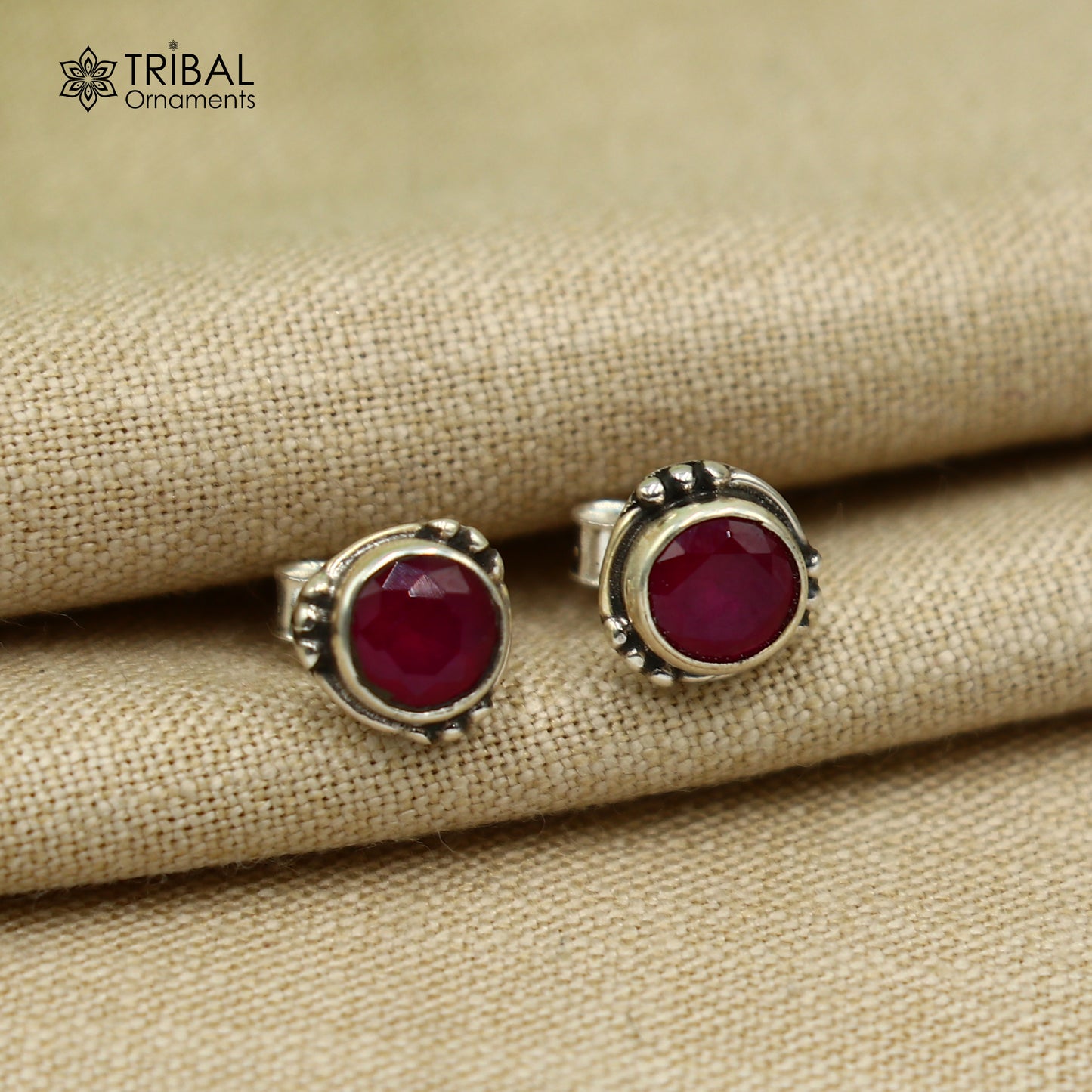 925 sterling silver gorgeous round shape ruby stone stud earring best unisex jewelry s1416