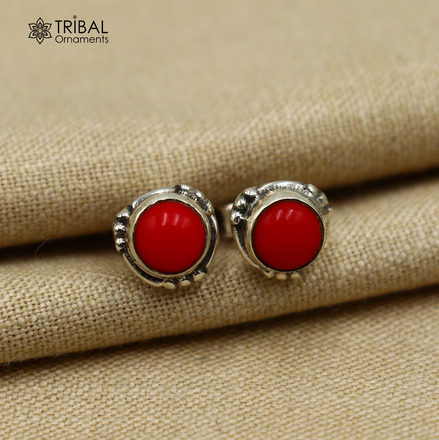 925 sterling silver gorgeous round shape red coral stone stud earring best unisex jewelry s1418