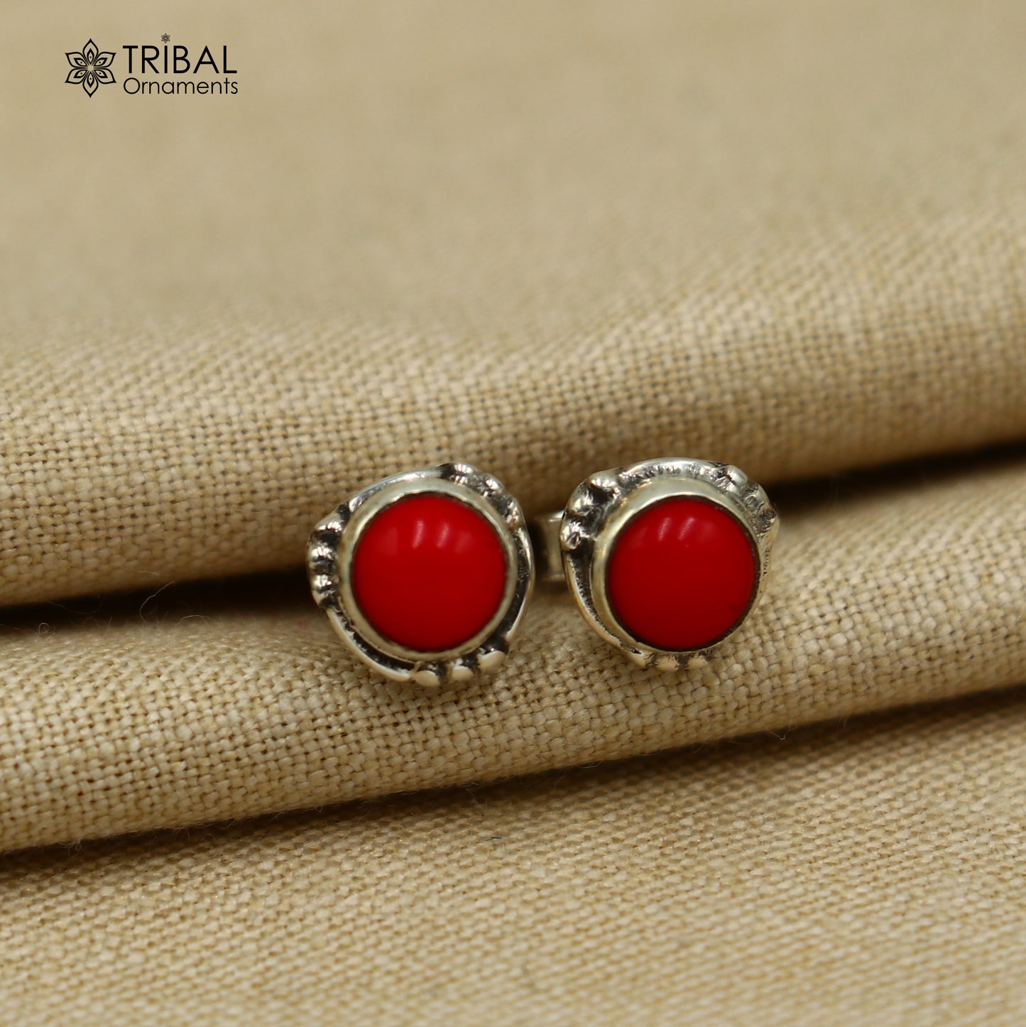925 sterling silver gorgeous round shape red coral stone stud earring best unisex jewelry s1418