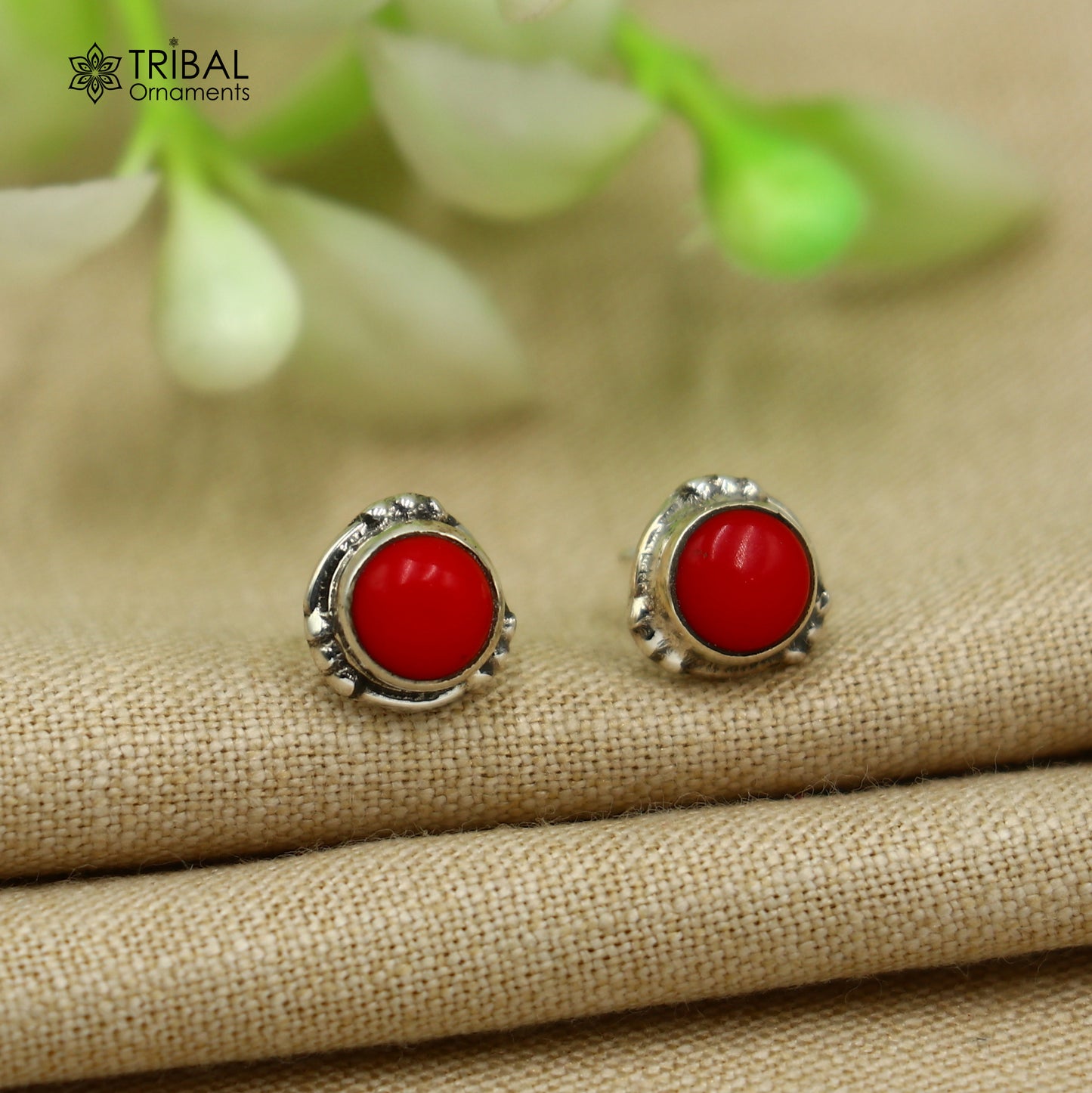 925 sterling silver gorgeous round shape red coral stone stud earring best unisex jewelry s1418