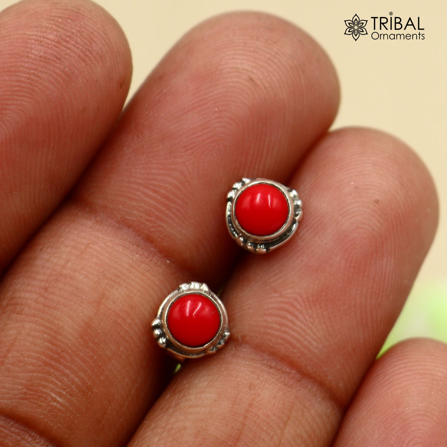 925 sterling silver gorgeous round shape red coral stone stud earring best unisex jewelry s1418