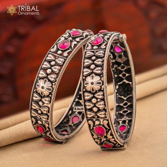 925 sterling silver Indian vintage design bangle bracelet kada stunning stylish tribal brides temple jewelry best gifting ba109