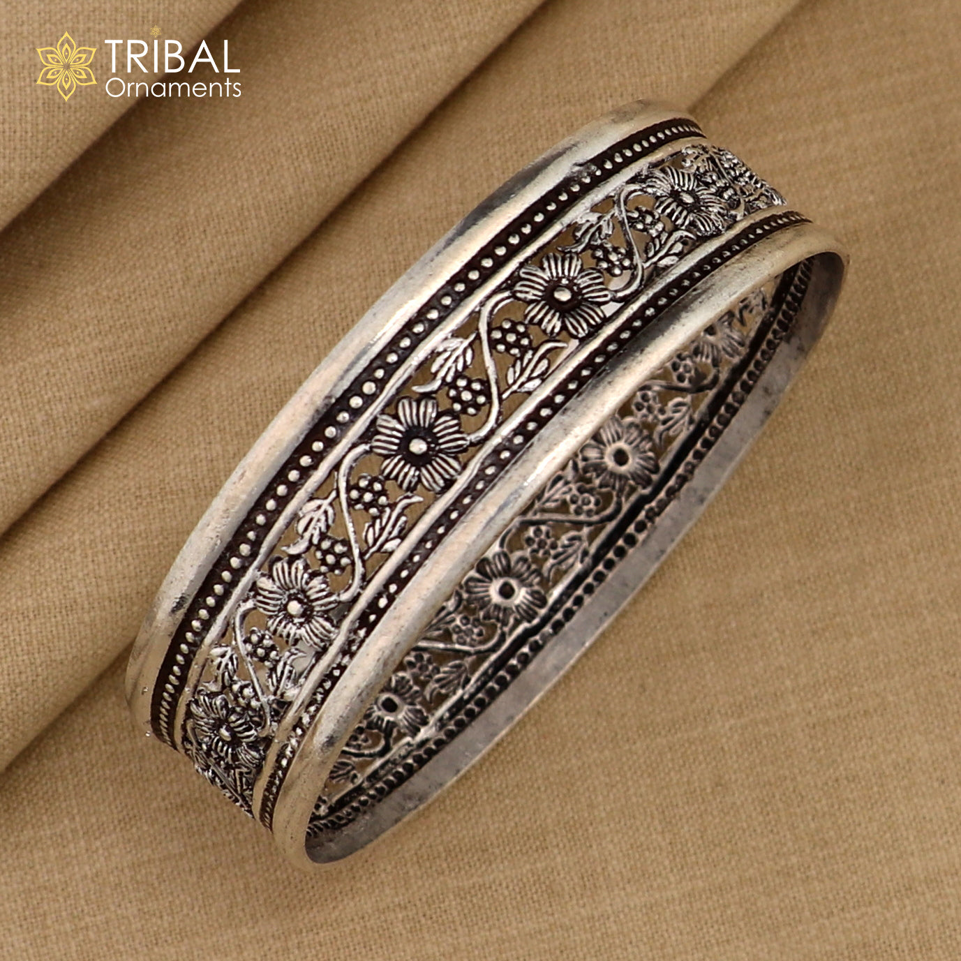 Floral style 925 sterling silver bangle bracelet kada ethnic stylish tribal jewelry ba118