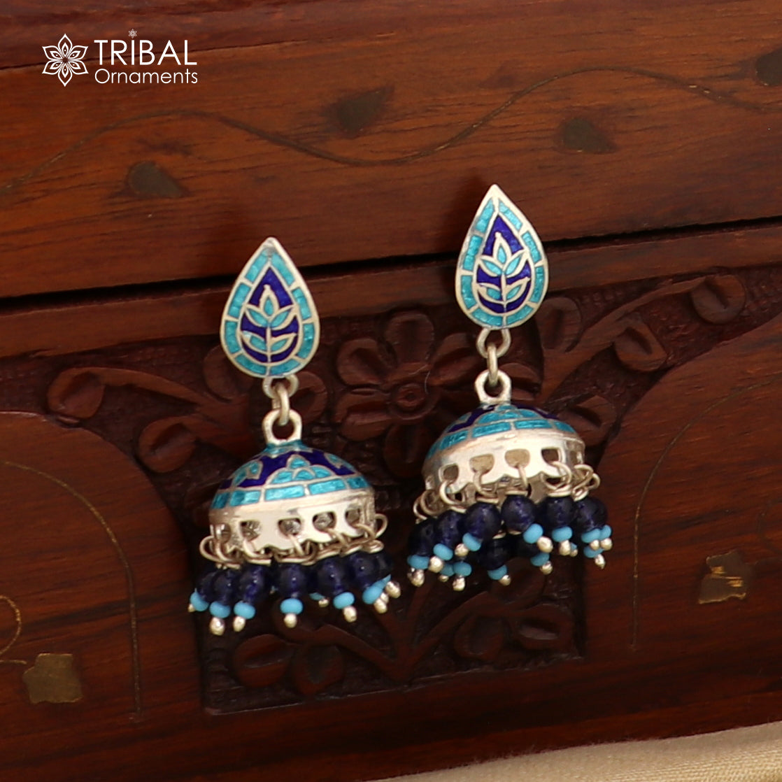 925 sterling silver stylish minakari design jumka earring er247