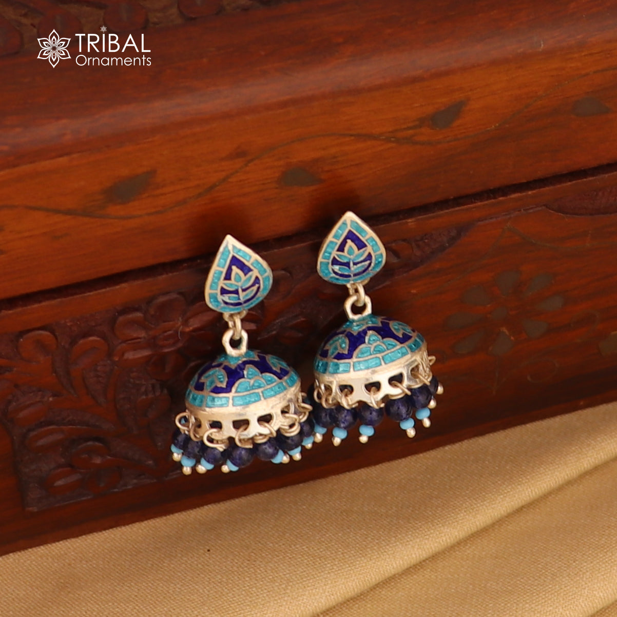 925 sterling silver stylish minakari design jumka earring er247