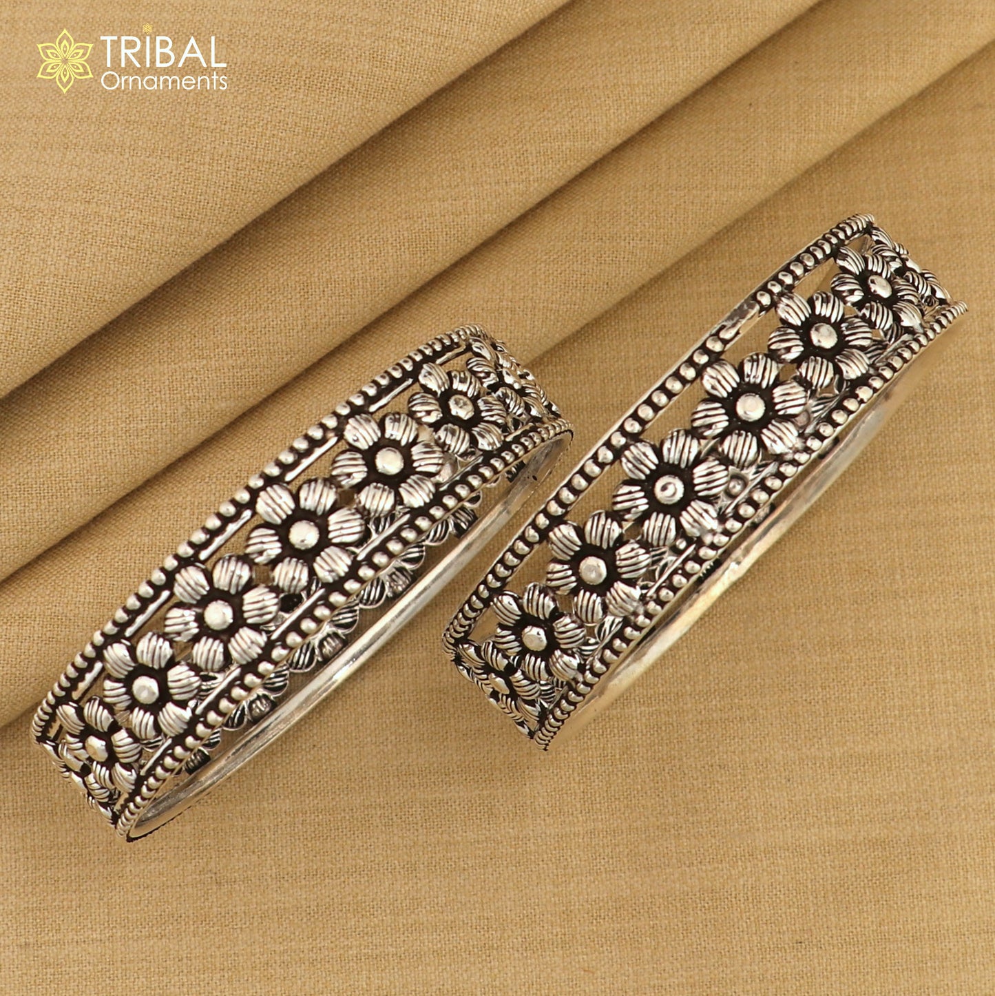 925 Sterling silver flower design bangle kada tribal jewelry nsk911