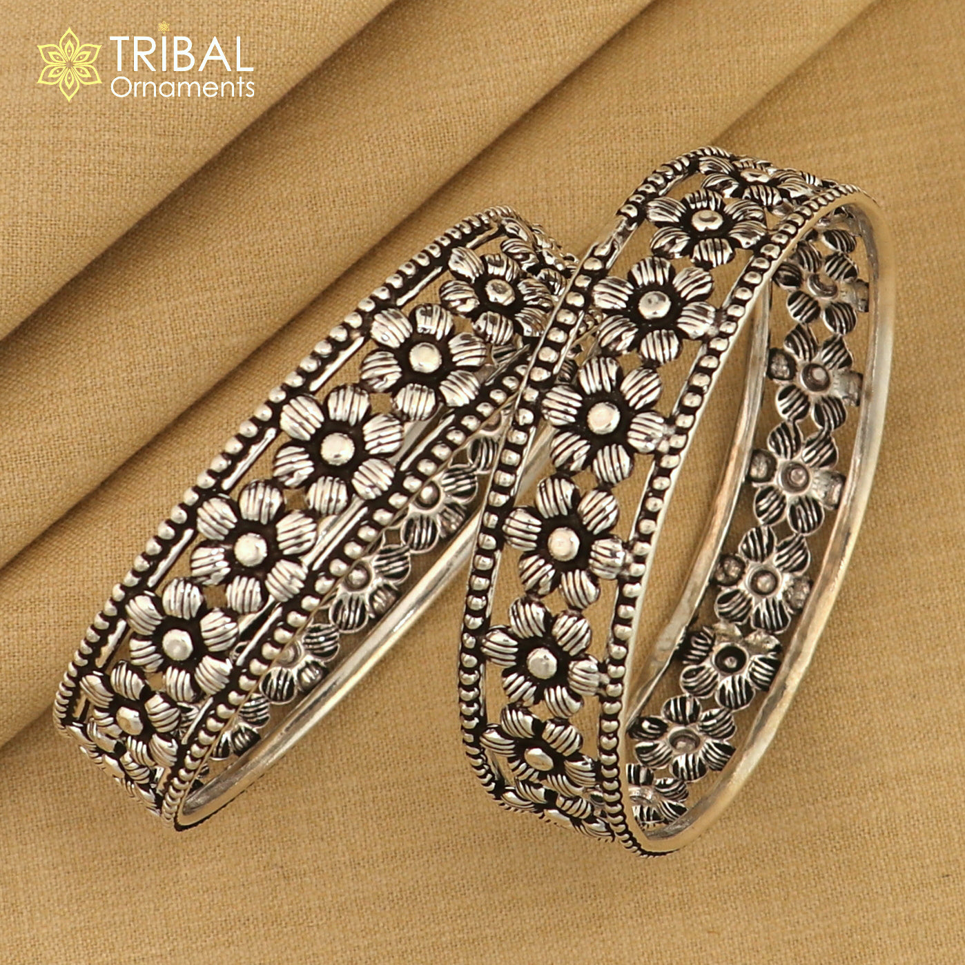 925 Sterling silver flower design bangle kada tribal jewelry nsk911